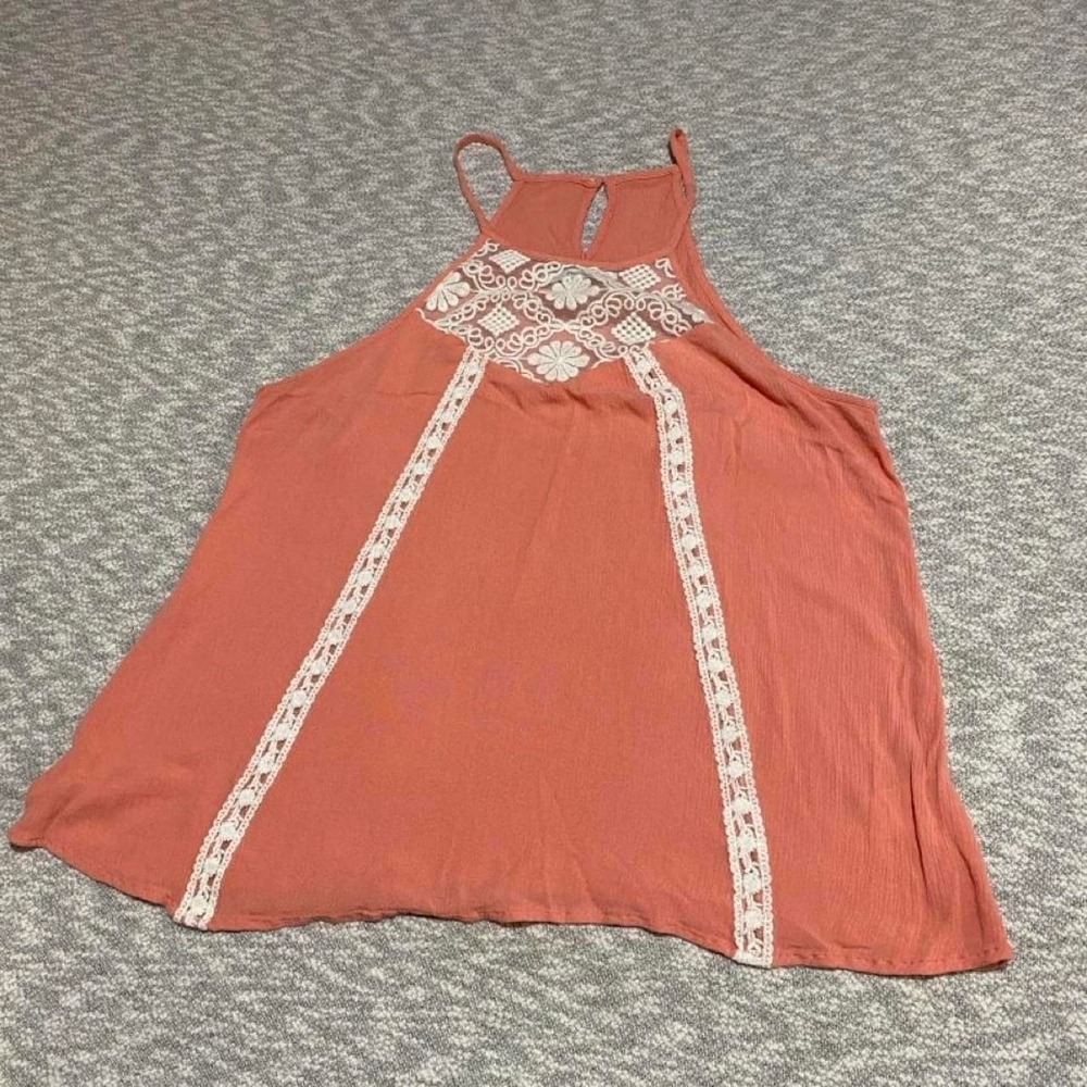 Papaya peachy pink tank top embroidery details women M.SKU-B801